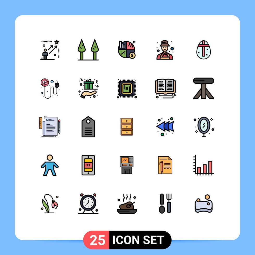 Group of 25 Modern Filled line Flat Colors Set for holiday easter egg investment detect detective Editable Vector Design Elements