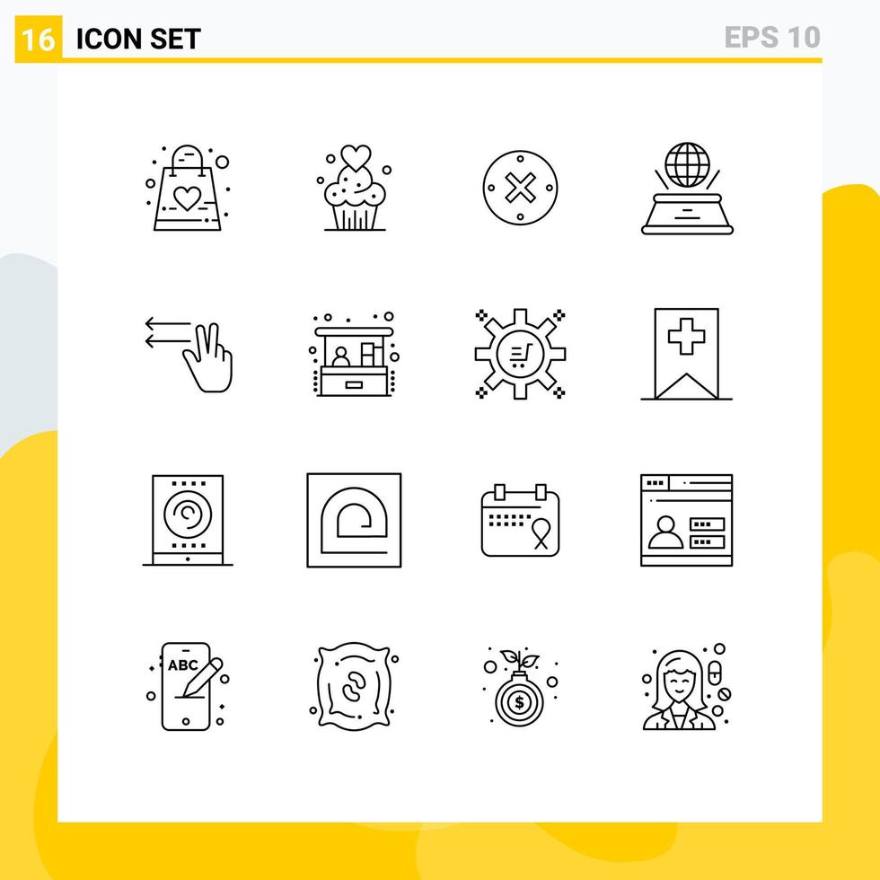 Universal Icon Symbols Group of 16 Modern Outlines of presentation hologram baked world delete Editable Vector Design Elements