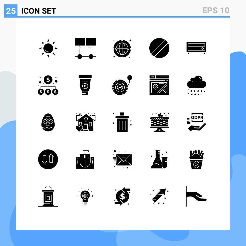 Universal Icon Symbols Group of 25 Modern Solid Glyphs of money media communication amplifier blade Editable Vector Design Elements