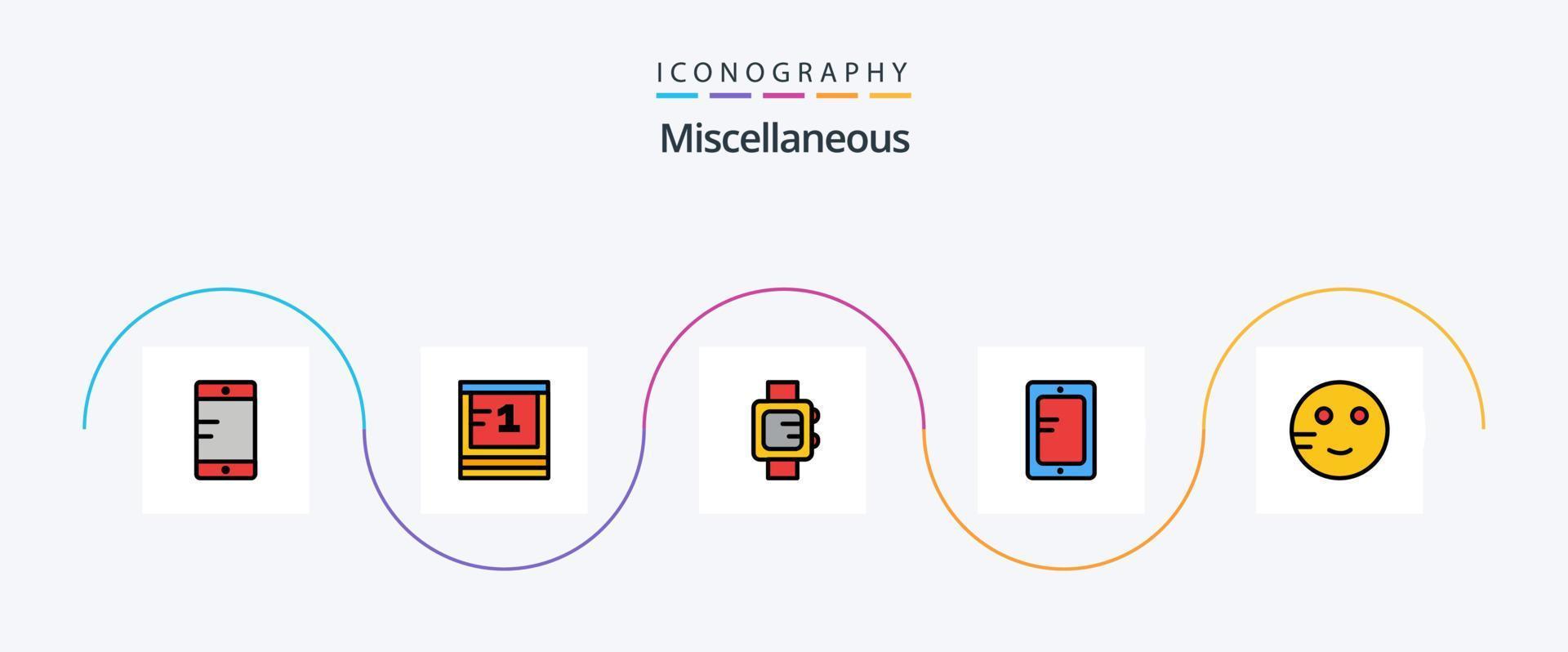 Miscellaneous Line Filled Flat 5 Icon Pack Including study. emojis. clock. embarrassed. study vector