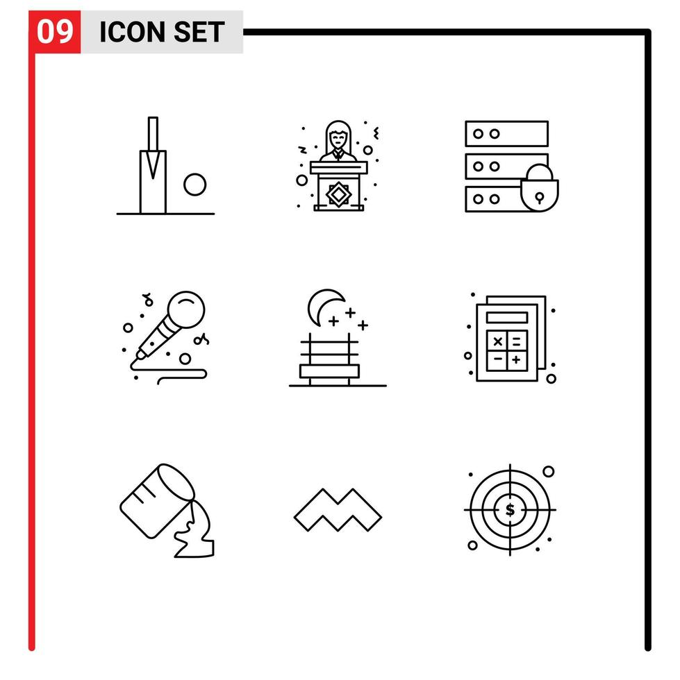 Set of 9 Vector Outlines on Grid for night seat hobby device hobbies mic Editable Vector Design Elements