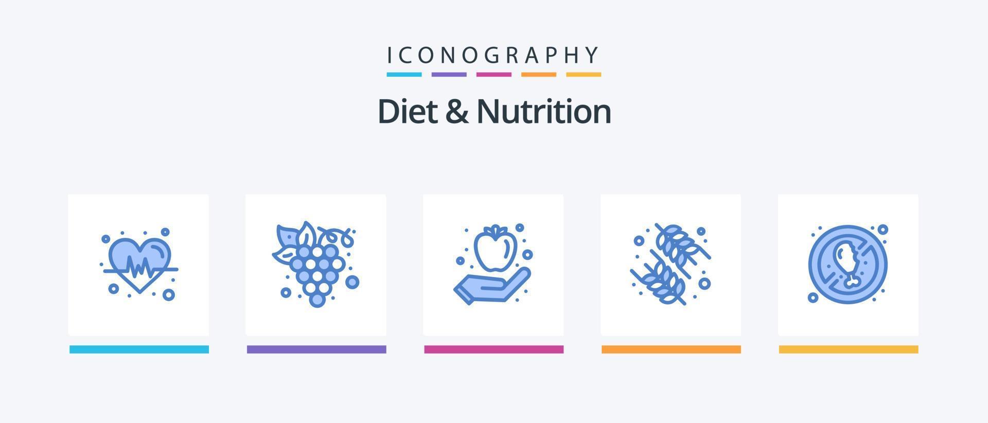 Diet And Nutrition Blue 5 Icon Pack Including food. no meat. fruit. rice. food. Creative Icons Design vector