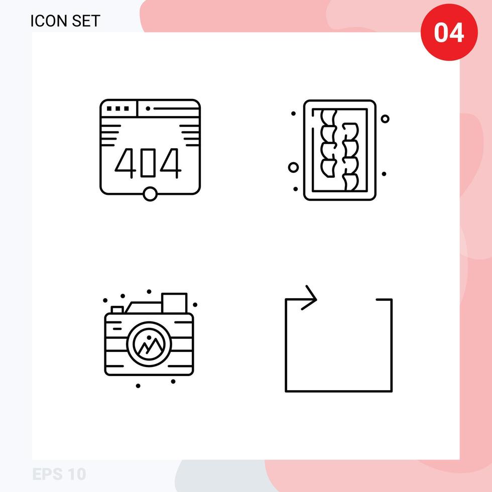 Line Pack of 4 Universal Symbols of computer camera chopping tool arrow Editable Vector Design Elements