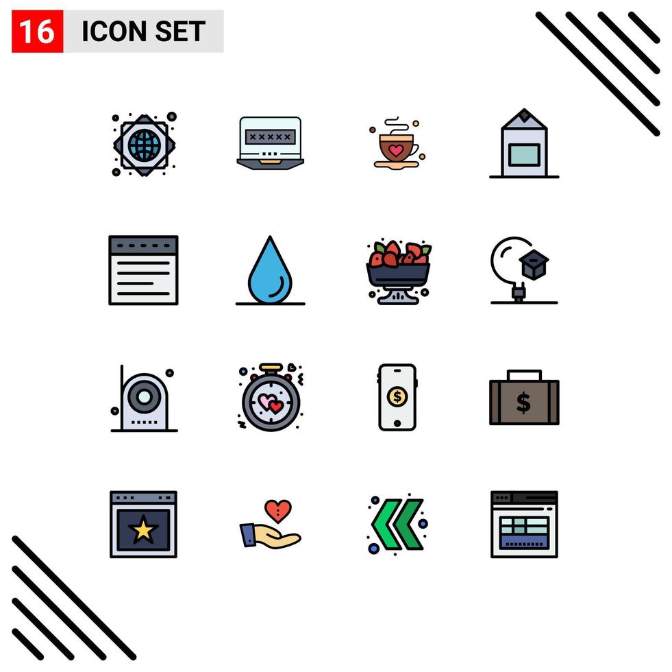 16 Universal Flat Color Filled Line Signs Symbols of drop web coffee tabs pack Editable Creative Vector Design Elements