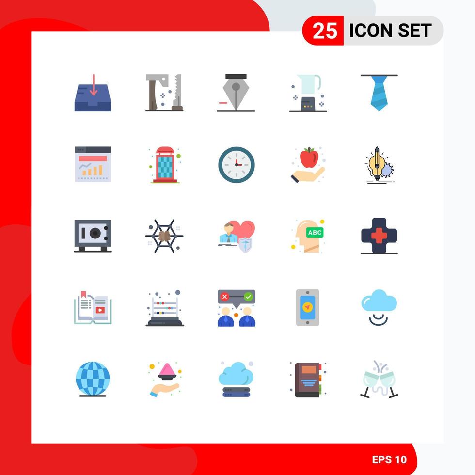 25 Thematic Vector Flat Colors and Editable Symbols of chart necktie delete mug drink Editable Vector Design Elements