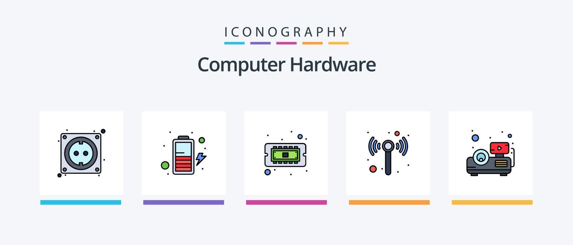 la línea de hardware de la computadora llenó el paquete de 5 íconos que incluye tecnología. hardware. conector computadora. computadora. diseño de iconos creativos vector