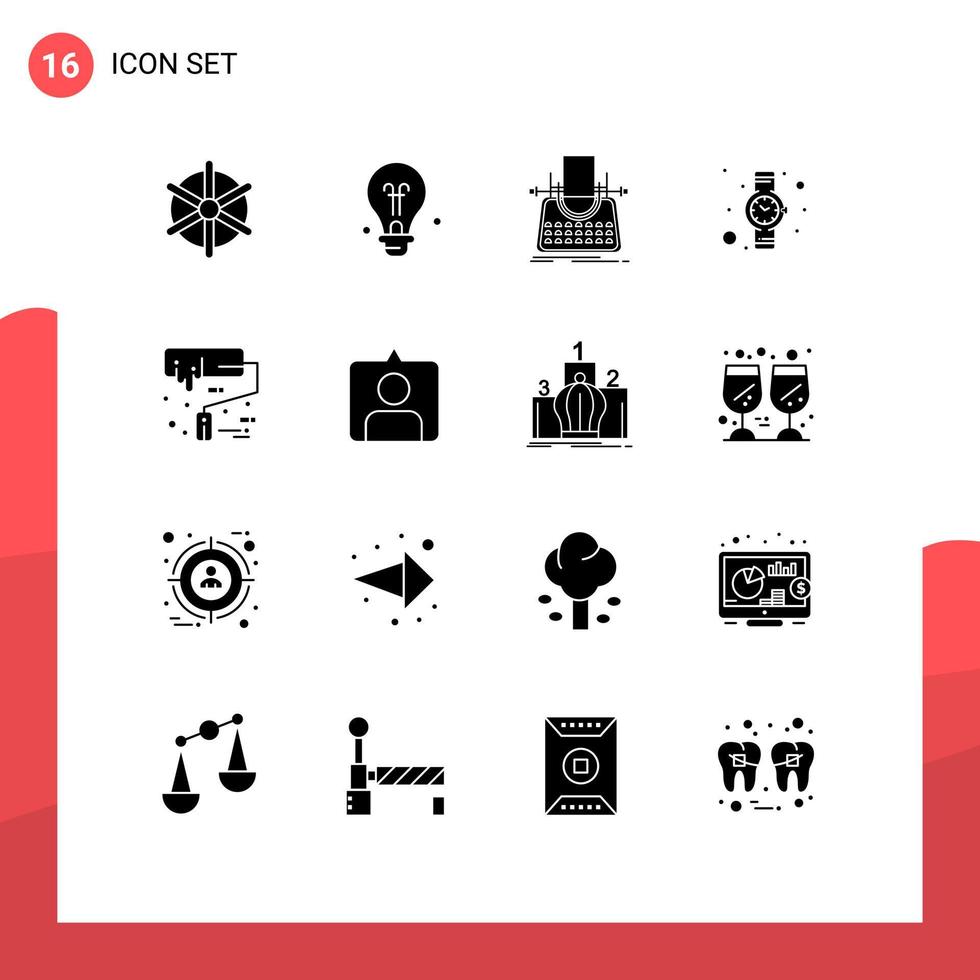 16 Universal Solid Glyphs Set for Web and Mobile Applications roller paint brush blog watch hand watch Editable Vector Design Elements