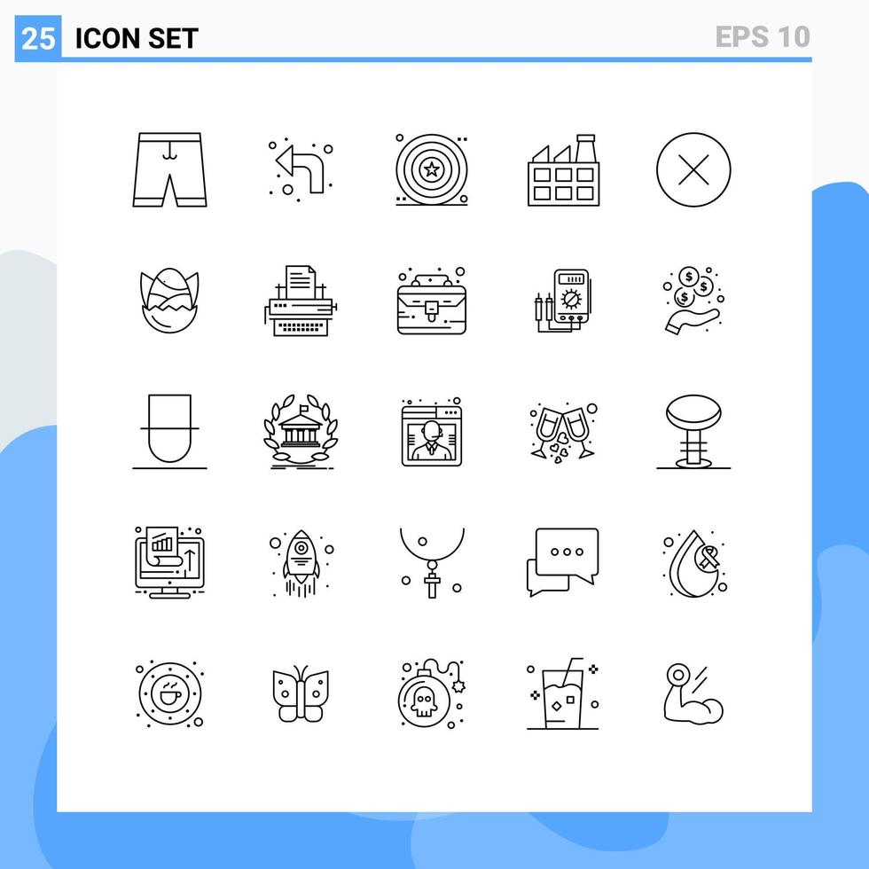Set of 25 Modern UI Icons Symbols Signs for delete industry left factory shield Editable Vector Design Elements