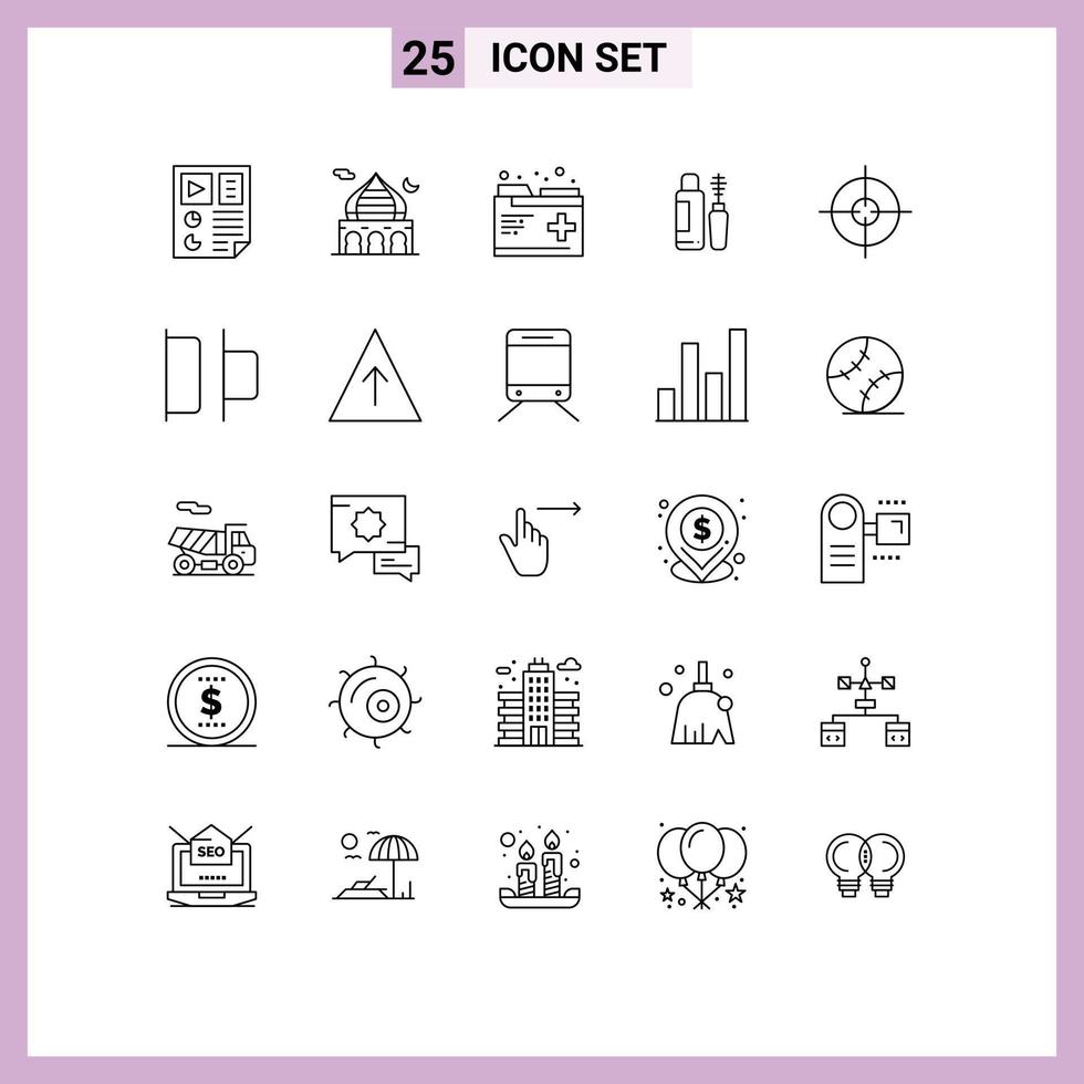 Modern Set of 25 Lines Pictograph of bottle shade moon maskara medical Editable Vector Design Elements