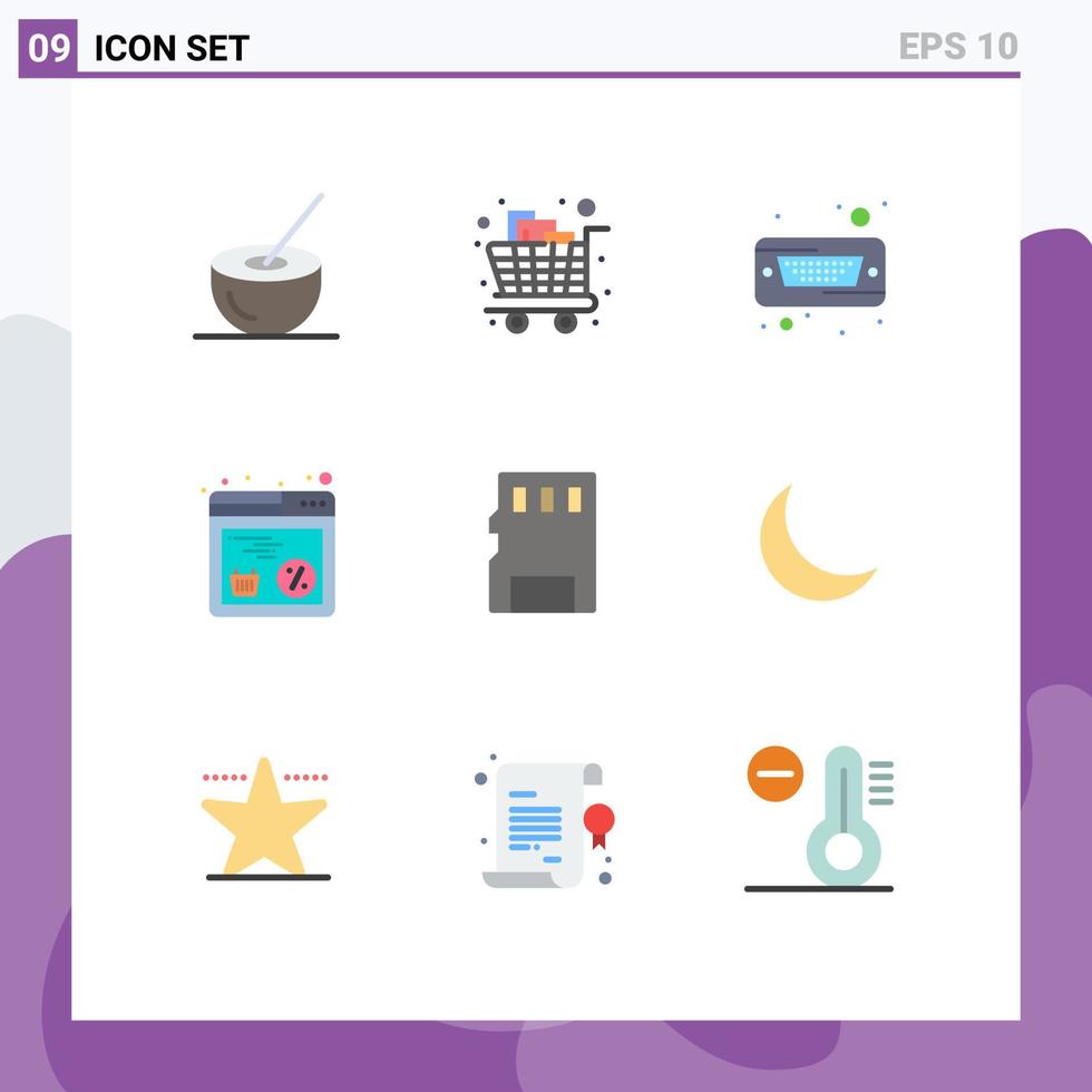 Set of 9 Commercial Flat Colors pack for web online shopping discount hard disk Editable Vector Design Elements