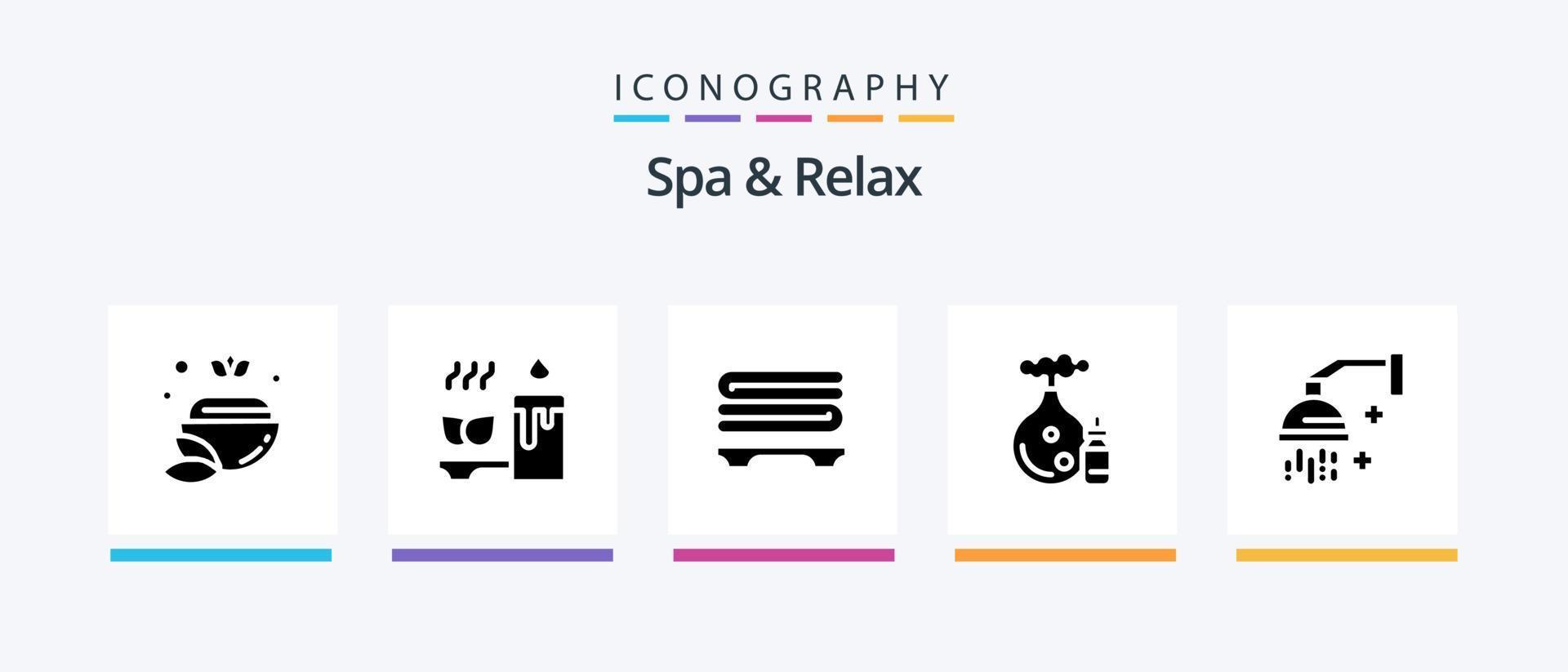 Spa And Relax Glyph 5 Icon Pack Including bottle . aroma . relaxation . towels. Creative Icons Design vector