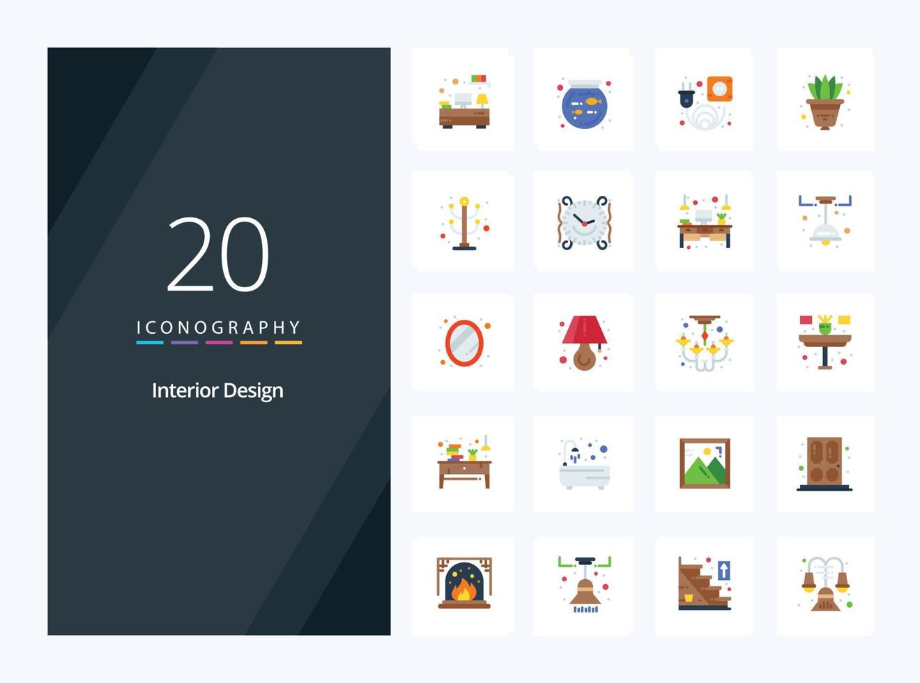 20 Interior Design Flat Color icon for presentation vector