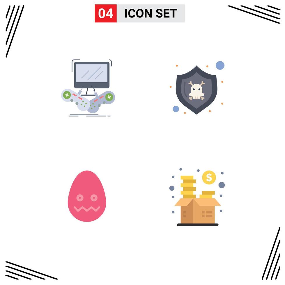 4 User Interface Flat Icon Pack of modern Signs and Symbols of game celebration multiplayer protect easter Editable Vector Design Elements