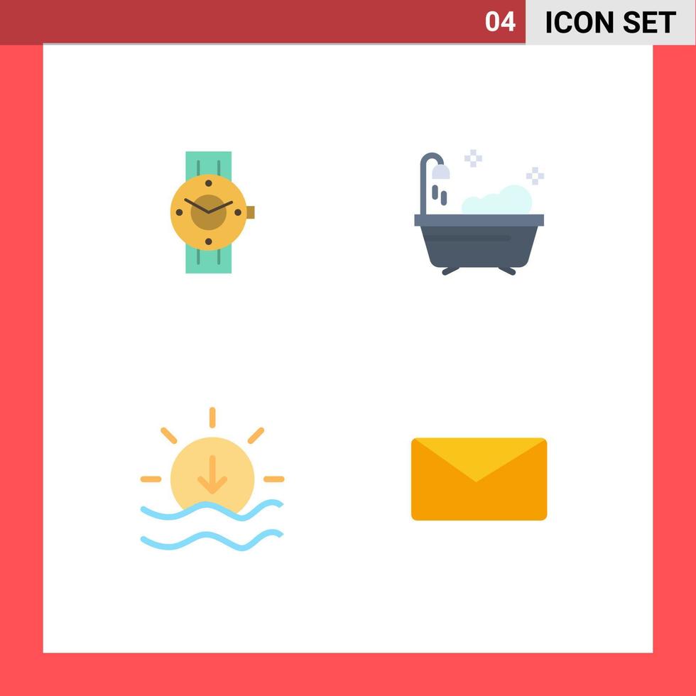 conjunto de iconos planos de interfaz móvil de 4 pictogramas de reloj puesta de sol teléfono limpio correo elementos de diseño vectorial editables vector