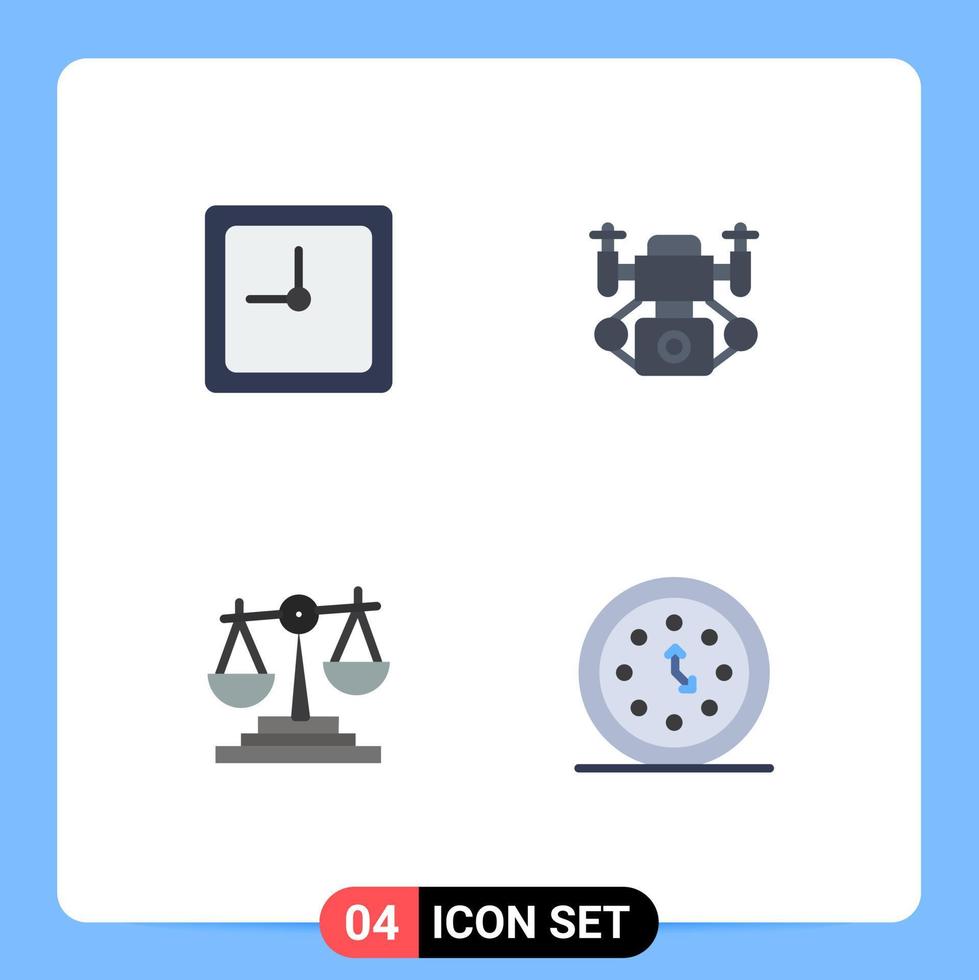 4 iconos planos universales establecidos para aplicaciones web y móviles reloj inversión acción equilibrio relojes elementos de diseño vectorial editables vector