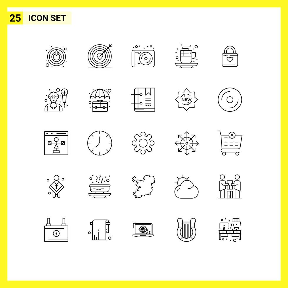 25 Universal Lines Set for Web and Mobile Applications locker tea media drink beverage Editable Vector Design Elements