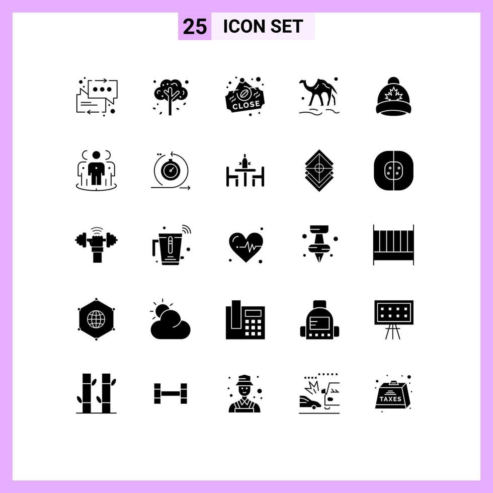 Solid Glyph Pack of 25 Universal Symbols of hat desert coffee animal camel Editable Vector Design Elements