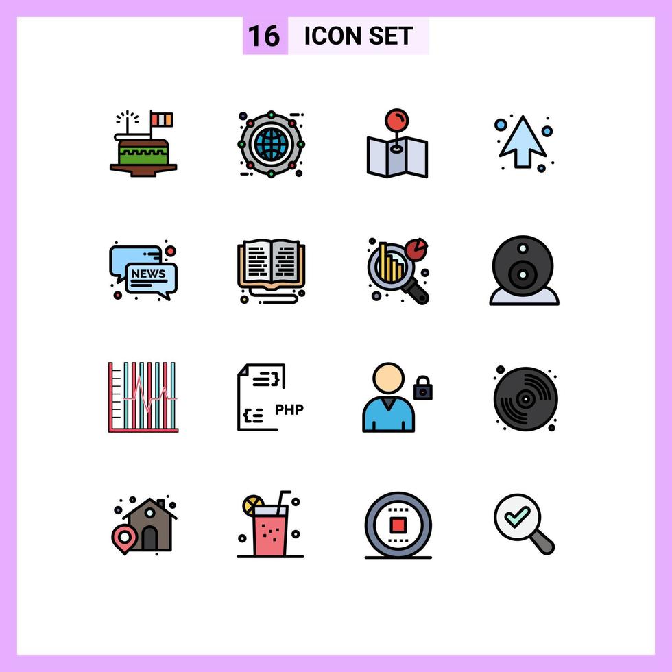 Group of 16 Modern Flat Color Filled Lines Set for conversation direction expand up arrow Editable Creative Vector Design Elements