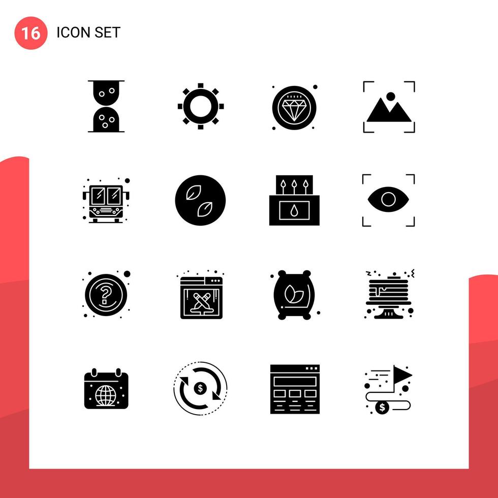 Stock Vector Icon Pack of 16 Line Signs and Symbols for leaves ecology crop public transport bus Editable Vector Design Elements
