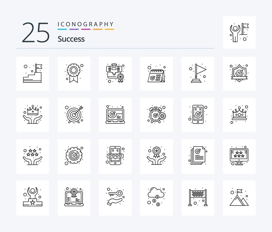 Sucess 25 Line icon pack including office. checked. social. calendar. medal vector