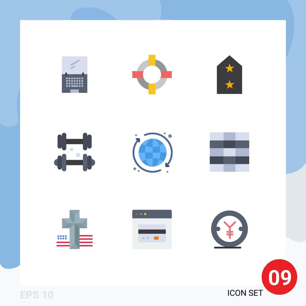 Group of 9 Flat Colors Signs and Symbols for globe medical army healthcare dumbbell Editable Vector Design Elements