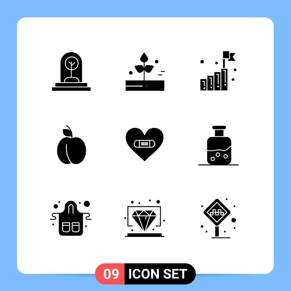 9 Universal Solid Glyph Signs Symbols of hurt food rain apricot startup Editable Vector Design Elements