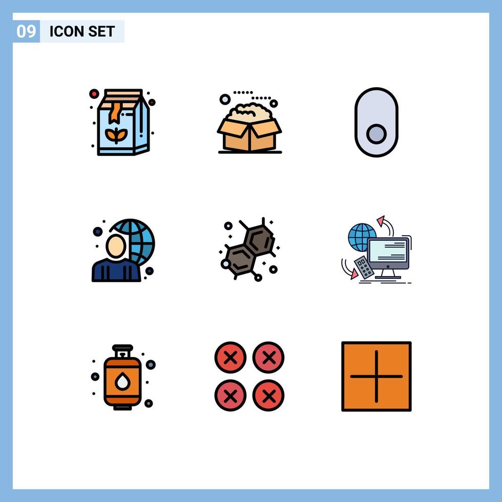 Set of 9 Modern UI Icons Symbols Signs for chemistry male service globe user Editable Vector Design Elements