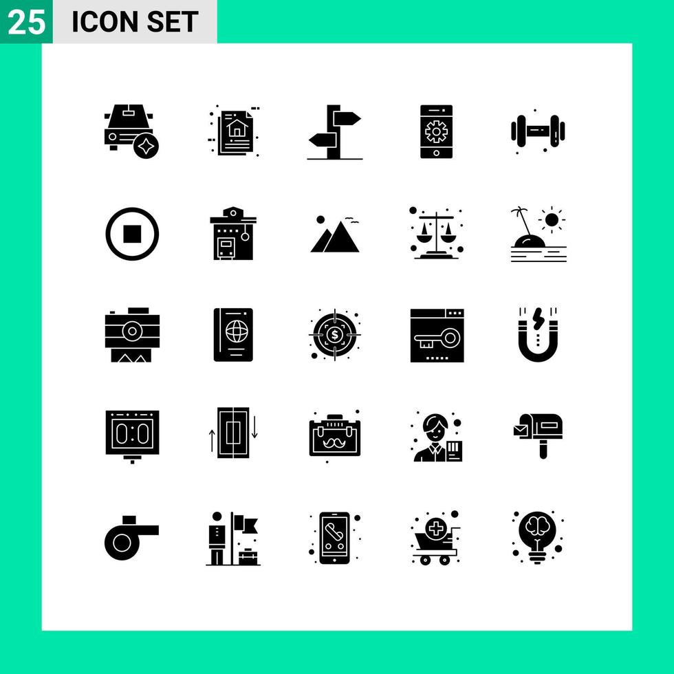 Editable Vector Line Pack of 25 Simple Solid Glyphs of smartphone phone program algorithm communications signpost Editable Vector Design Elements