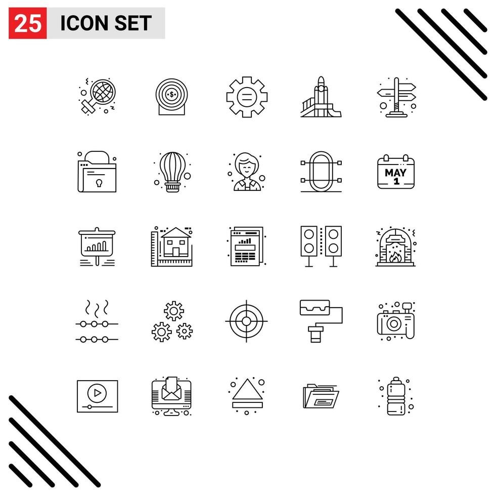 25 Universal Line Signs Symbols of directions playground world nuclear bomb Editable Vector Design Elements