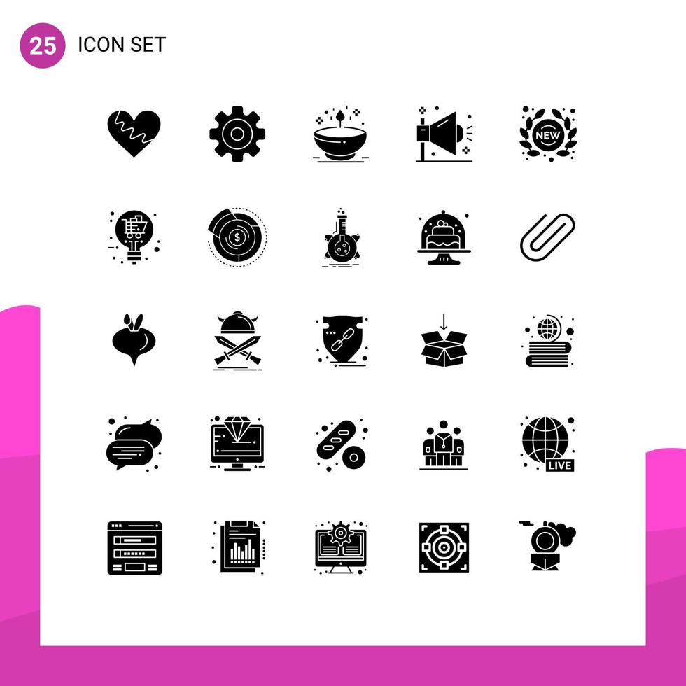 Set of 25 Modern UI Icons Symbols Signs for seo marketing multimedia business glow Editable Vector Design Elements