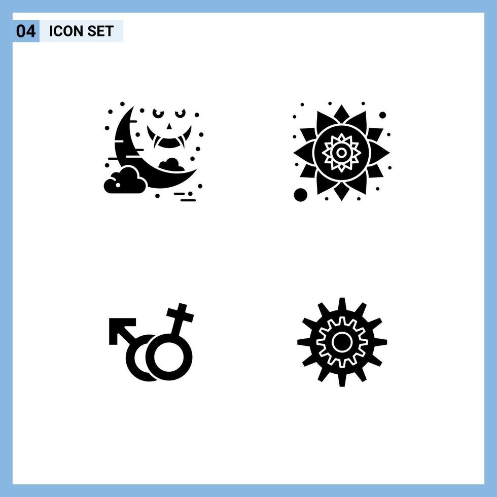 Pack of 4 creative Solid Glyphs of halloween male ghost rangoli settings Editable Vector Design Elements