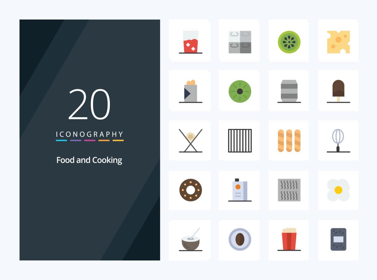 Icono de color plano de 20 alimentos para presentación vector
