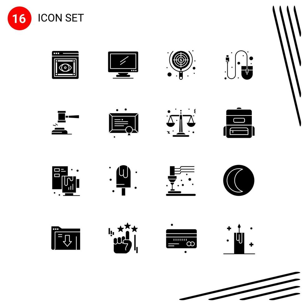Modern Set of 16 Solid Glyphs and symbols such as tool hardware pc computer focus Editable Vector Design Elements