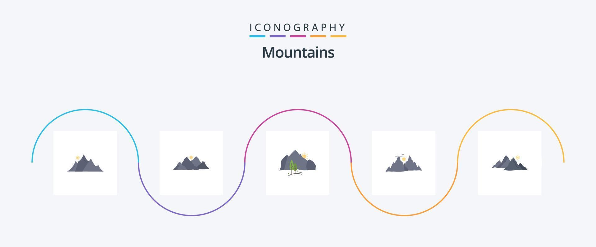 paquete de iconos de montañas planas 5 que incluye colina. montaña. naturaleza. árbol. naturaleza vector