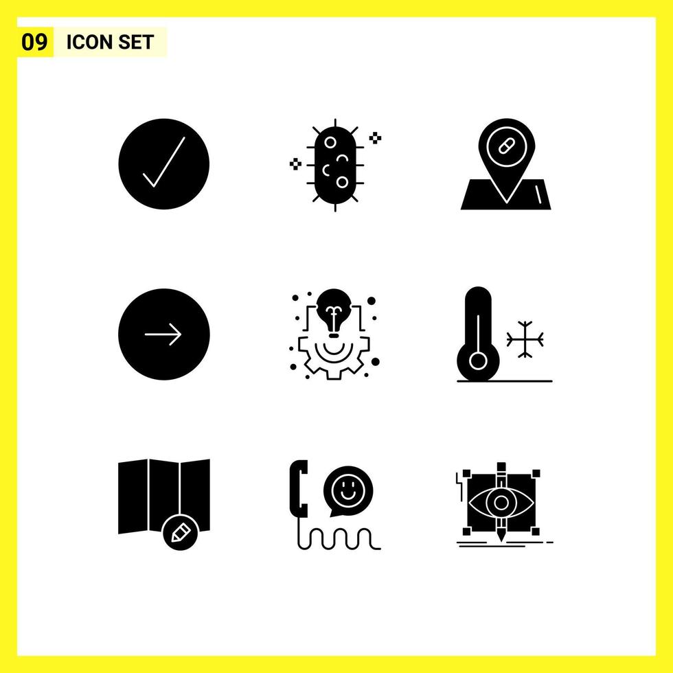 Set of 9 Commercial Solid Glyphs pack for creative next medical music forward Editable Vector Design Elements