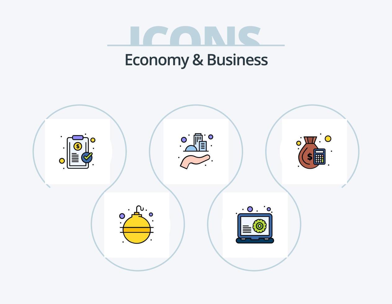 paquete de iconos llenos de línea de economía y negocios 5 diseño de iconos. economía. desarrollo. dinero. dinero vector