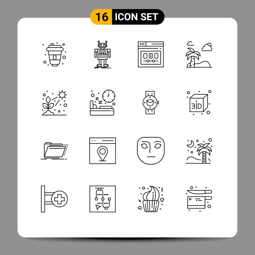 Set of 16 Modern UI Icons Symbols Signs for spring palm technology beach web Editable Vector Design Elements