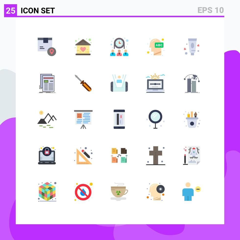 Paquete de 25 colores planos de la interfaz de usuario de signos y símbolos modernos del equipo de educación en el hogar de la cabeza del conocimiento elementos de diseño vectorial editables vector