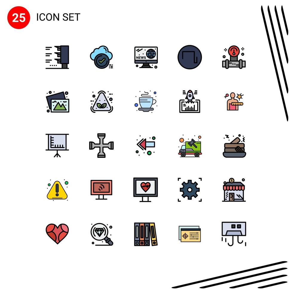 Group of 25 Filled line Flat Colors Signs and Symbols for tools manometer hobbies wave sound Editable Vector Design Elements