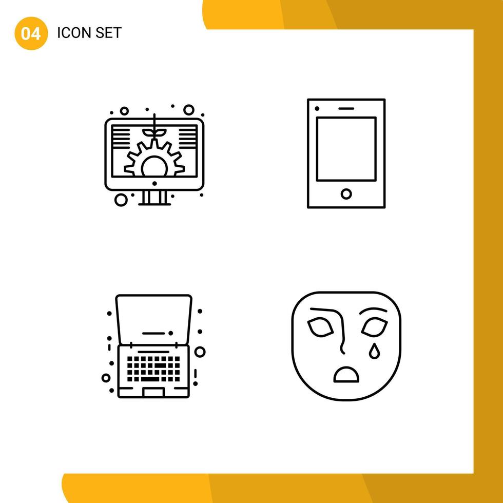 conjunto moderno de 4 colores planos y símbolos de línea de llenado, como elementos de diseño de vectores editables de cuaderno de teléfono de pantalla de descuento digital