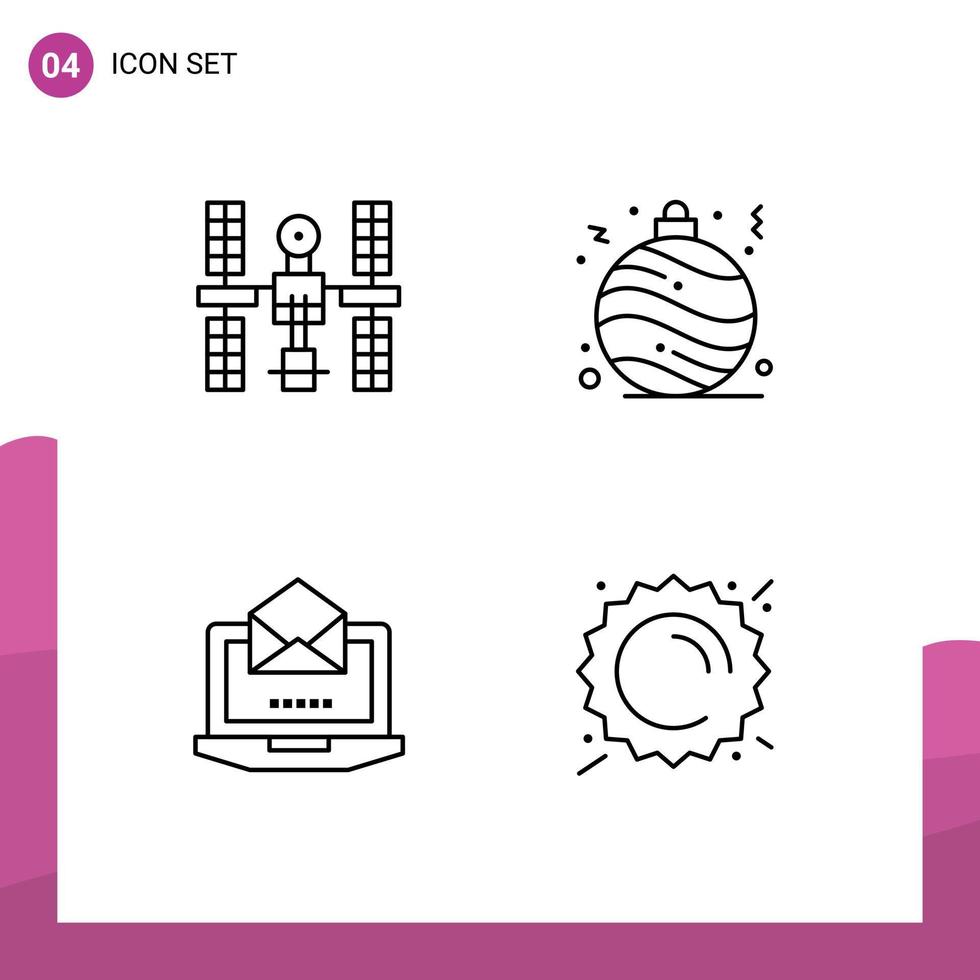 Universal Icon Symbols Group of 4 Modern Filledline Flat Colors of complex laptop satellite christmas open Editable Vector Design Elements