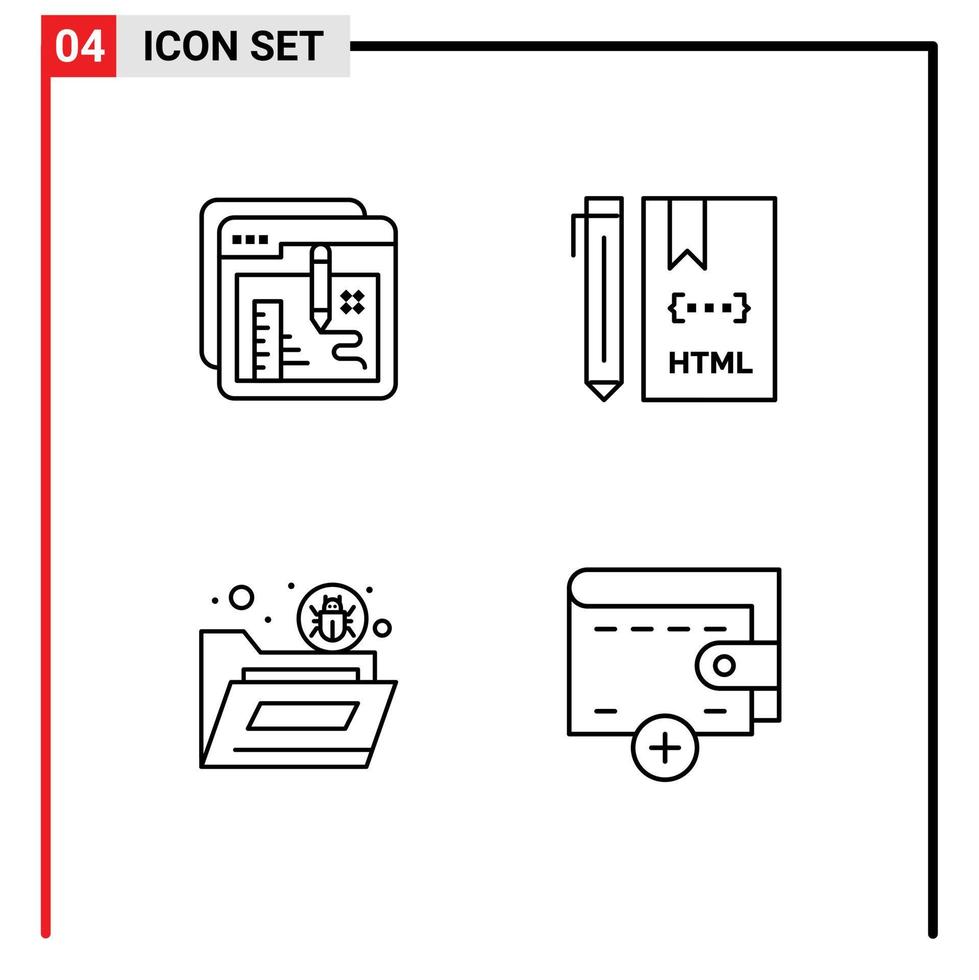 Universal Icon Symbols Group of 4 Modern Filledline Flat Colors of browser html education coding file Editable Vector Design Elements