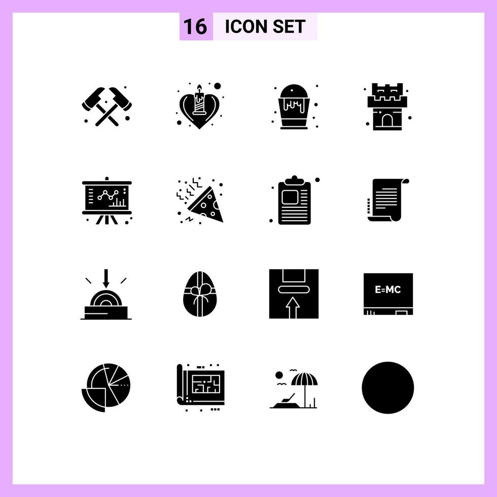 Modern Set of 16 Solid Glyphs and symbols such as management chart color business castle Editable Vector Design Elements