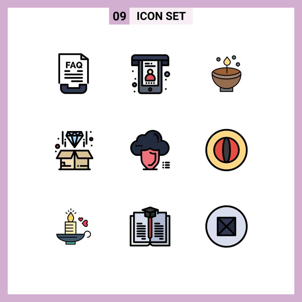 conjunto de 9 iconos modernos de la interfaz de usuario símbolos signos para la entrega lámpara de soporte de luz diwali elementos de diseño vectorial editables vector