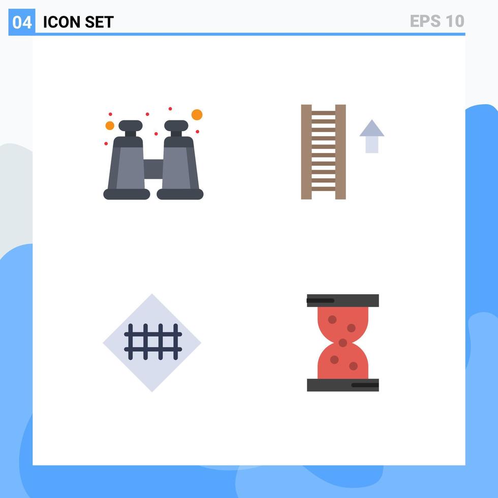 4 Universal Flat Icons Set for Web and Mobile Applications binocular road fence ladder arrow road symbols Editable Vector Design Elements