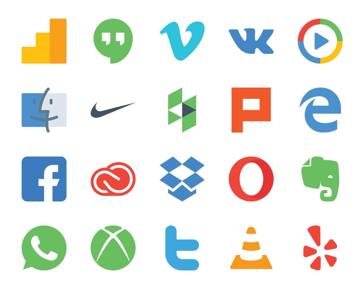 paquete de 20 íconos de redes sociales que incluye opera adobe nike cc facebook vector