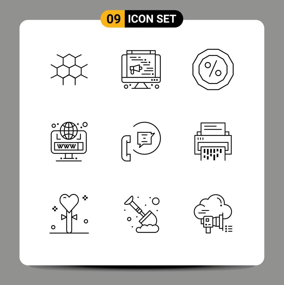 9 Universal Outline Signs Symbols of phone contact money communication site Editable Vector Design Elements