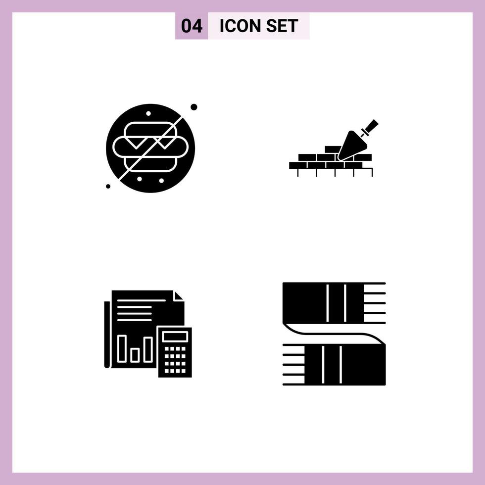4 Universal Solid Glyphs Set for Web and Mobile Applications no food accounting park building budget Editable Vector Design Elements