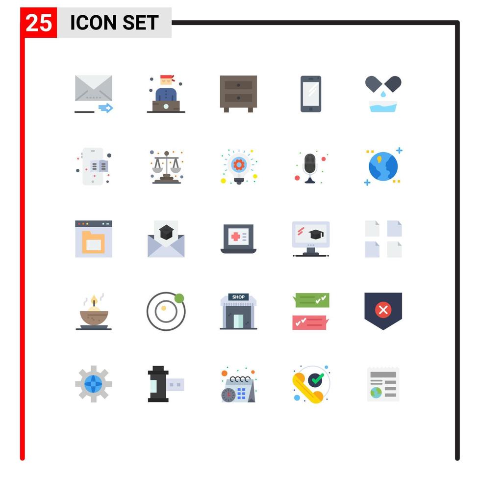 25 Universal Flat Color Signs Symbols of drug huawei cabinet mobile phone Editable Vector Design Elements