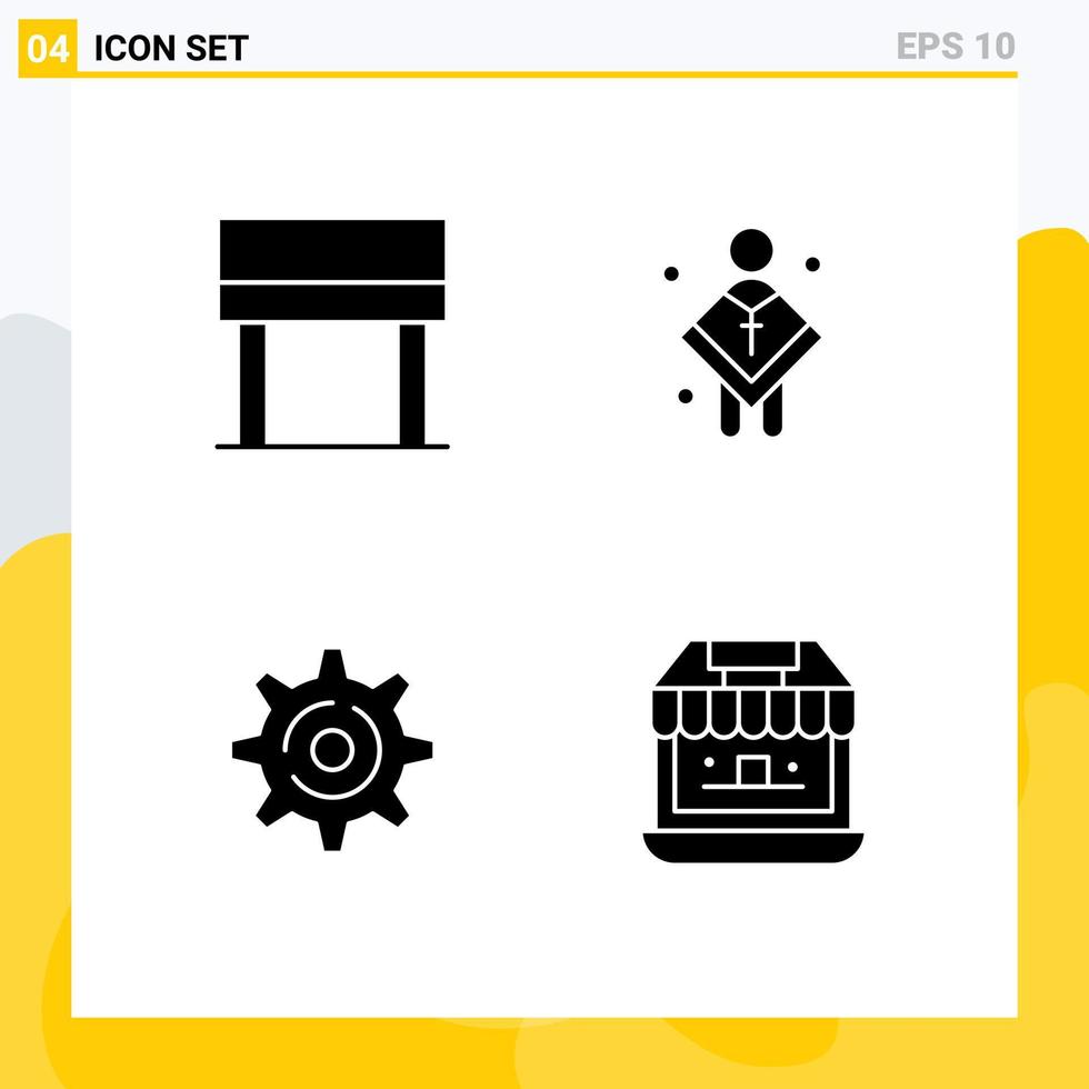 Pack of 4 creative Solid Glyphs of desk gear christian man groceries Editable Vector Design Elements